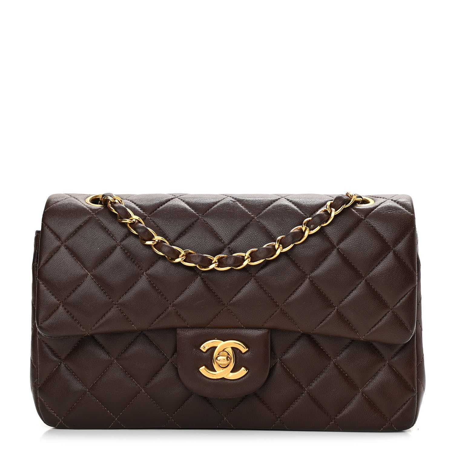 Chanel Lambskin Quilted Small Double Flap Dark Brown 1 of 17