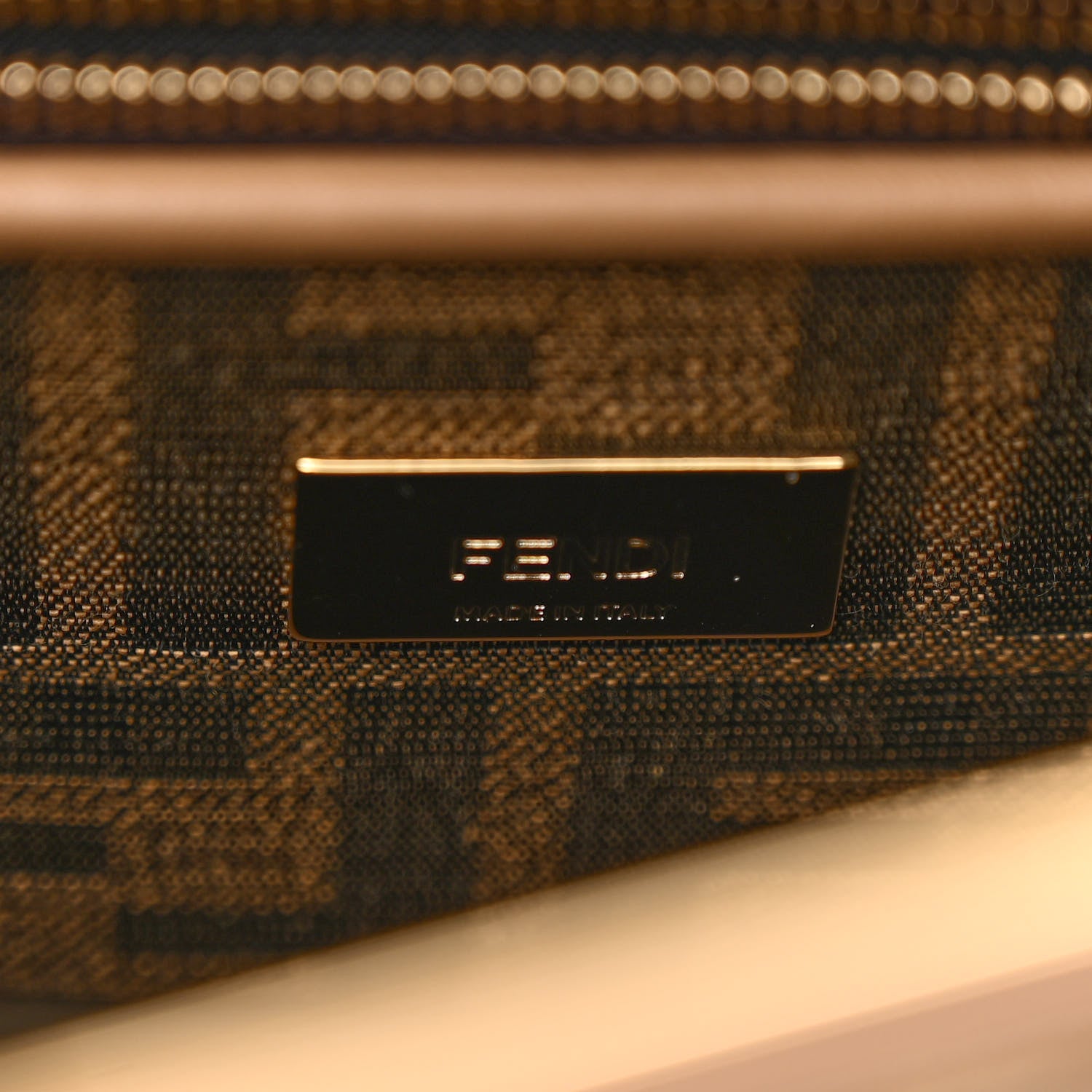 Fendi Vitello Seta Fabric Jacquard FF 1974 Mini Peekaboo Iconic Satchel Sand Tabacco Moro 6 of 11