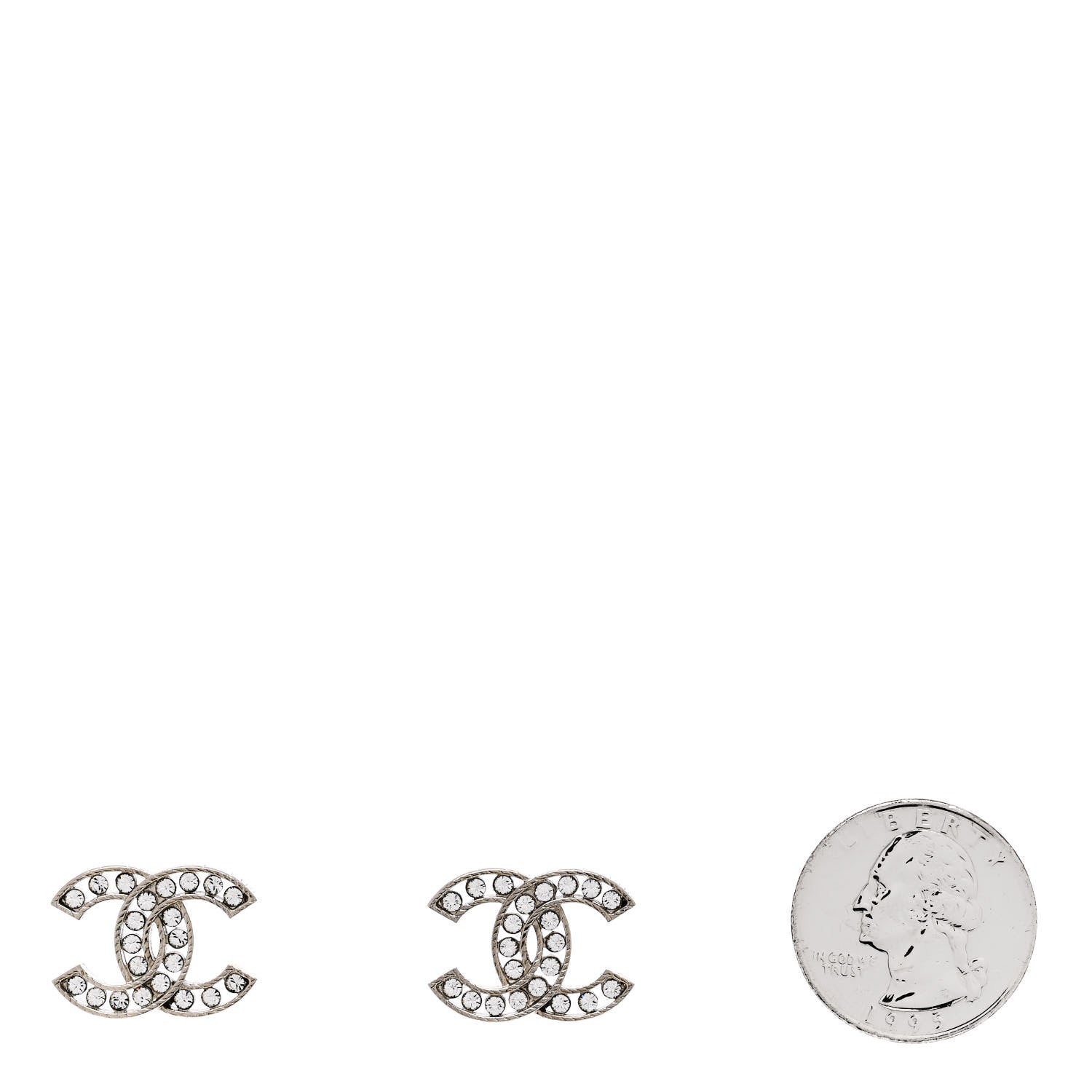 Chanel Crystal CC Chain Earrings Silver 2 of 5