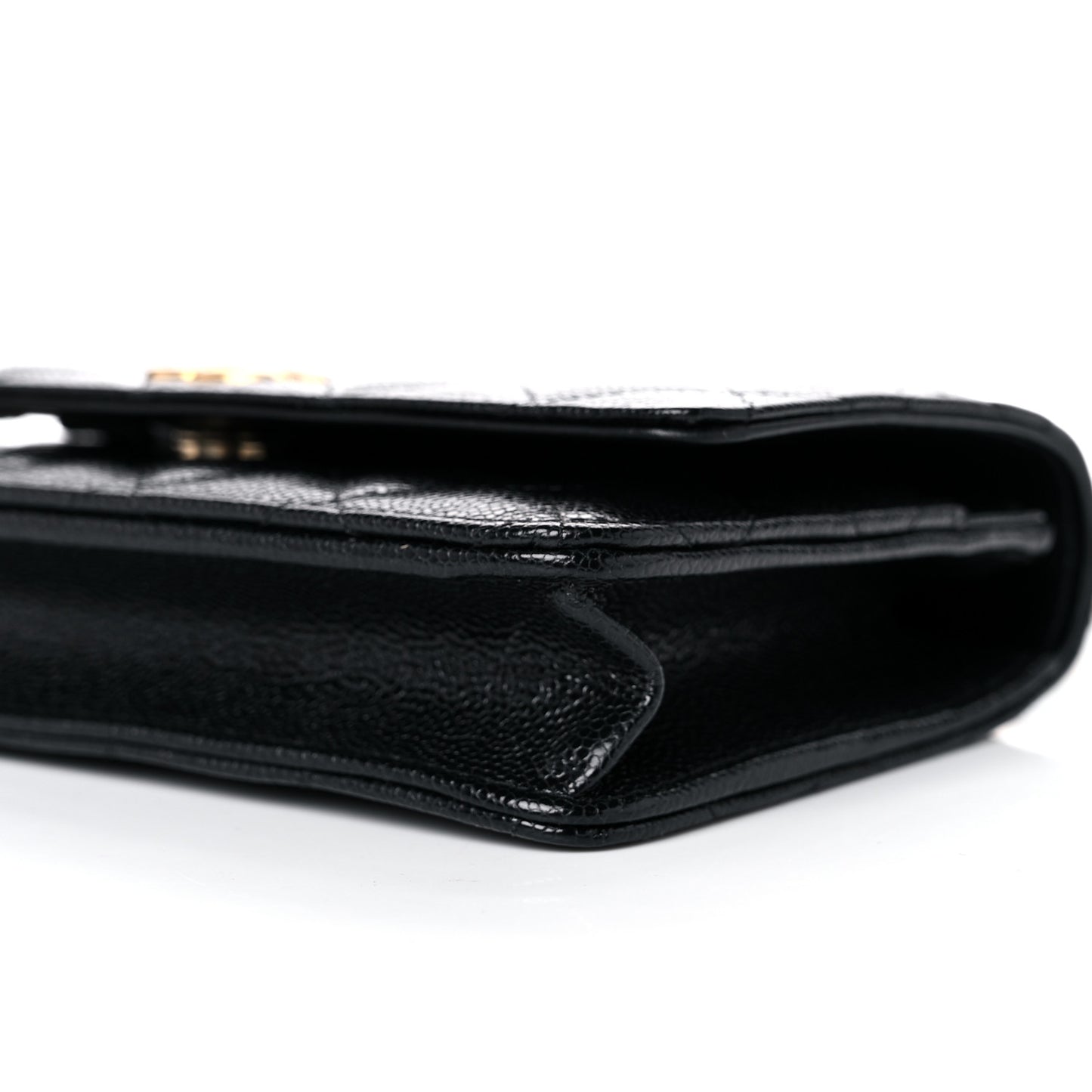 Shiny Caviar Quilted Pick Me Up Wallet On Chain WOC Black