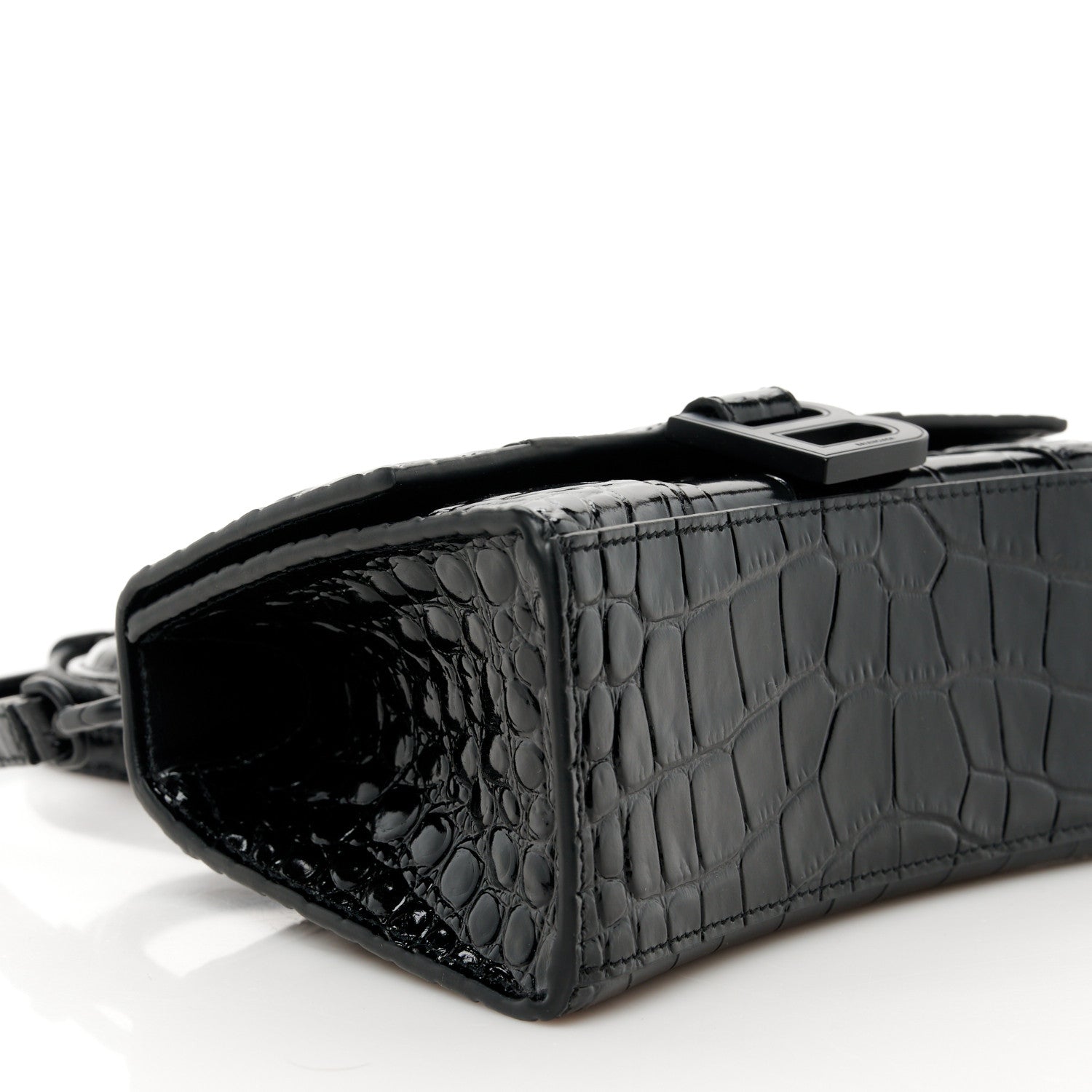 Balenciaga Shiny Calfskin Monochrome Crocodile Embossed Hourglass Top Handle Bag XS Black 9 of 10