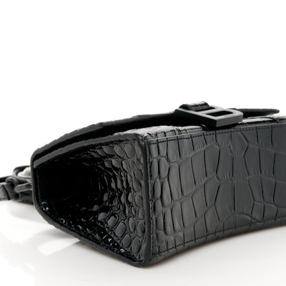Balenciaga Shiny Calfskin Monochrome Crocodile Embossed Hourglass Top Handle Bag XS Black 9 of 10