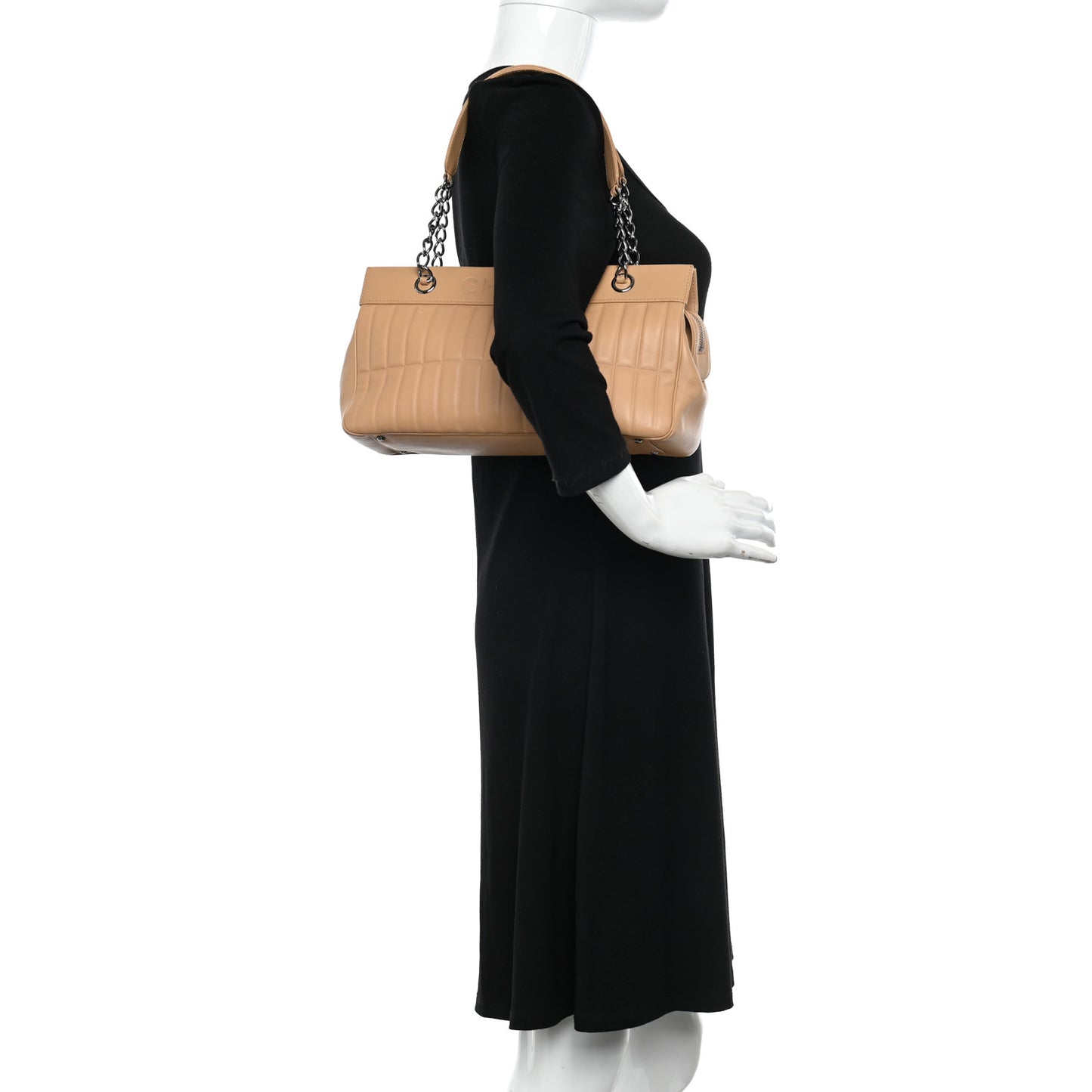 Calfskin Vertical Quilted Lax East West Shoulder Bag Beige