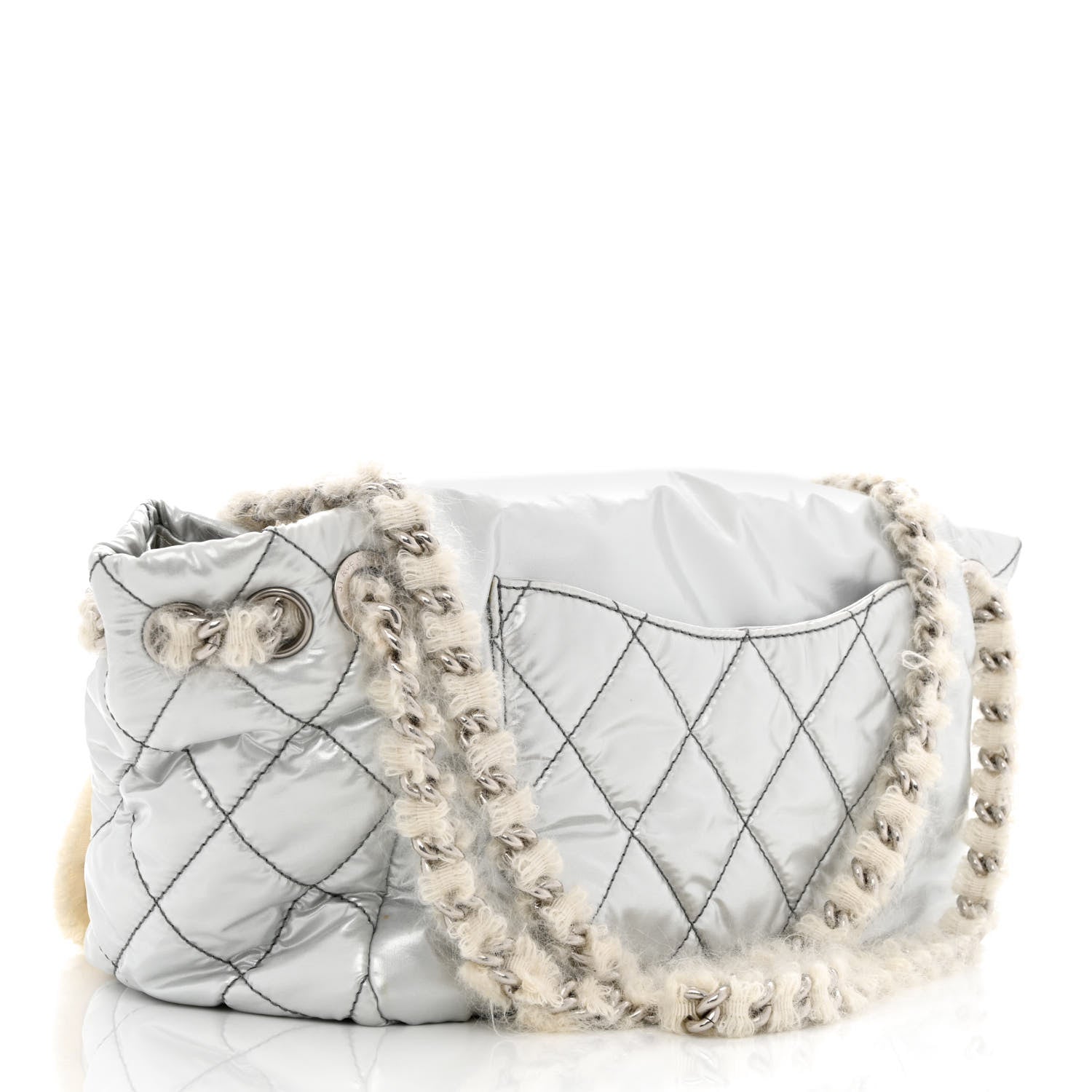 Chanel Vinyl Mohair Trimmed Accordion Arctic Polar Ice Flap Silver 2 of 9