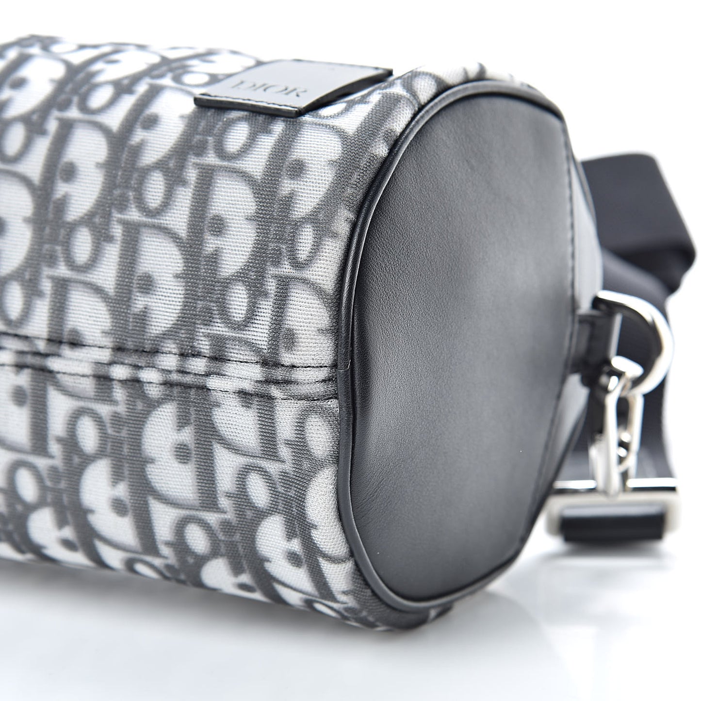 Technical Fabric Calfskin Oblique Roller Shoulder Bag Black