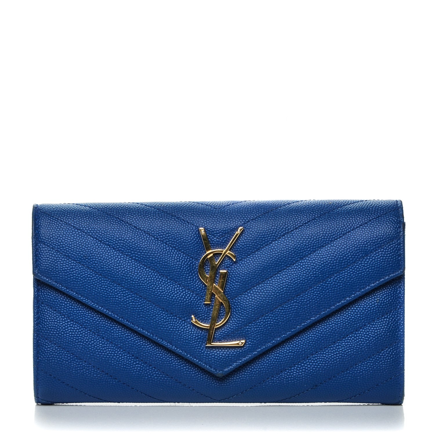 Saint Laurent Grain De Poudre Matelasse Chevron Monogram Wallet Royal Blue 1 of 7
