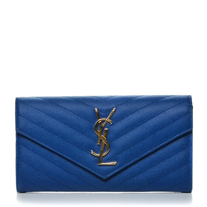 Saint Laurent Grain De Poudre Matelasse Chevron Monogram Wallet Royal Blue 1 of 7