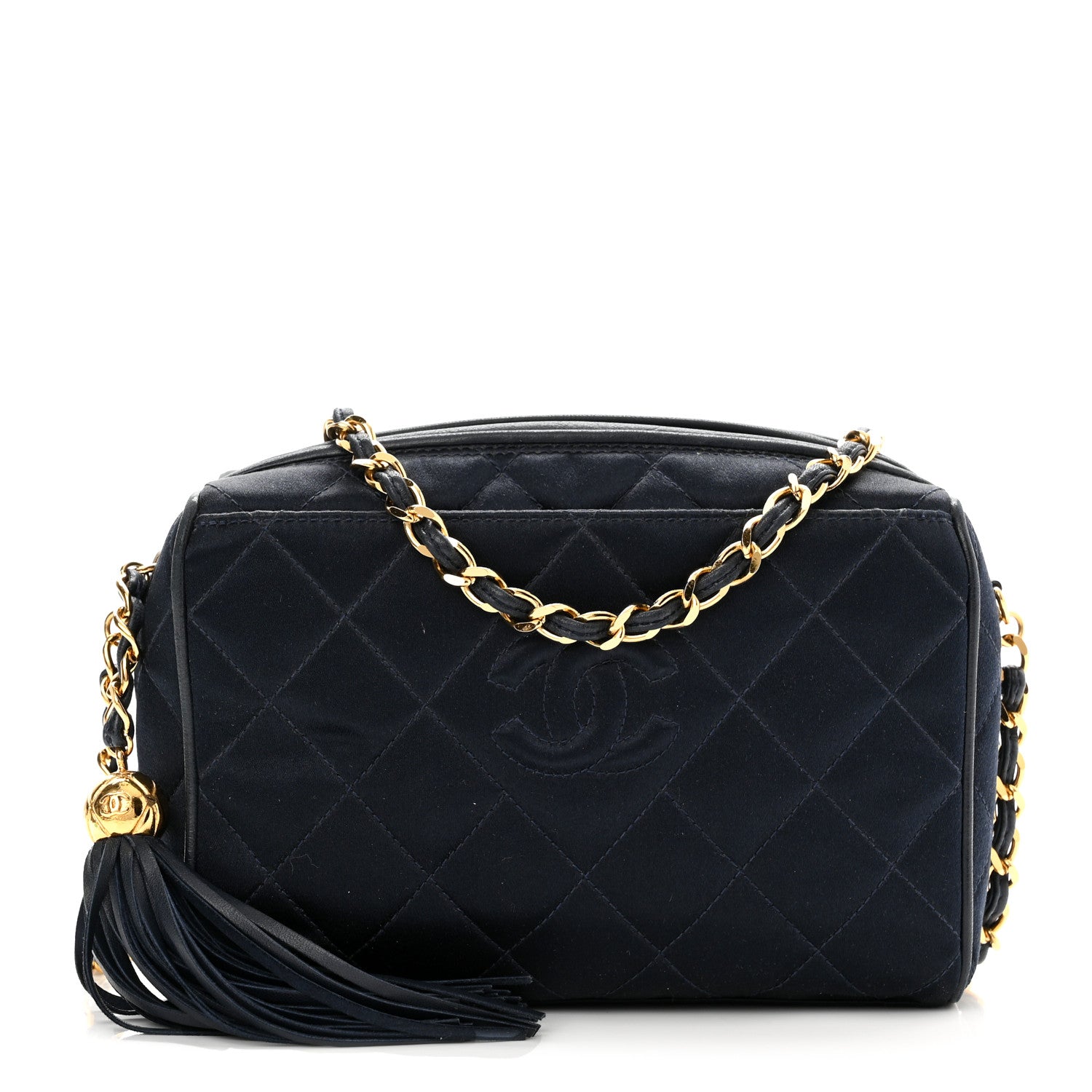 Chanel Satin Diamond Quilted Tassel CC Camera Case Black 1 of 11