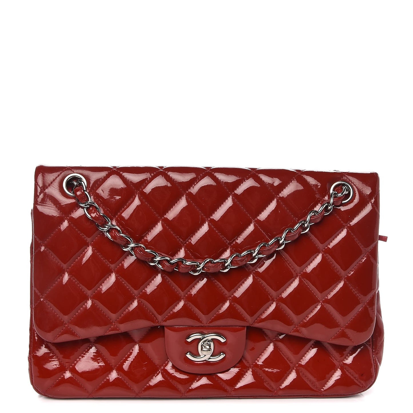 Patent Quilted Jumbo Double Flap Red