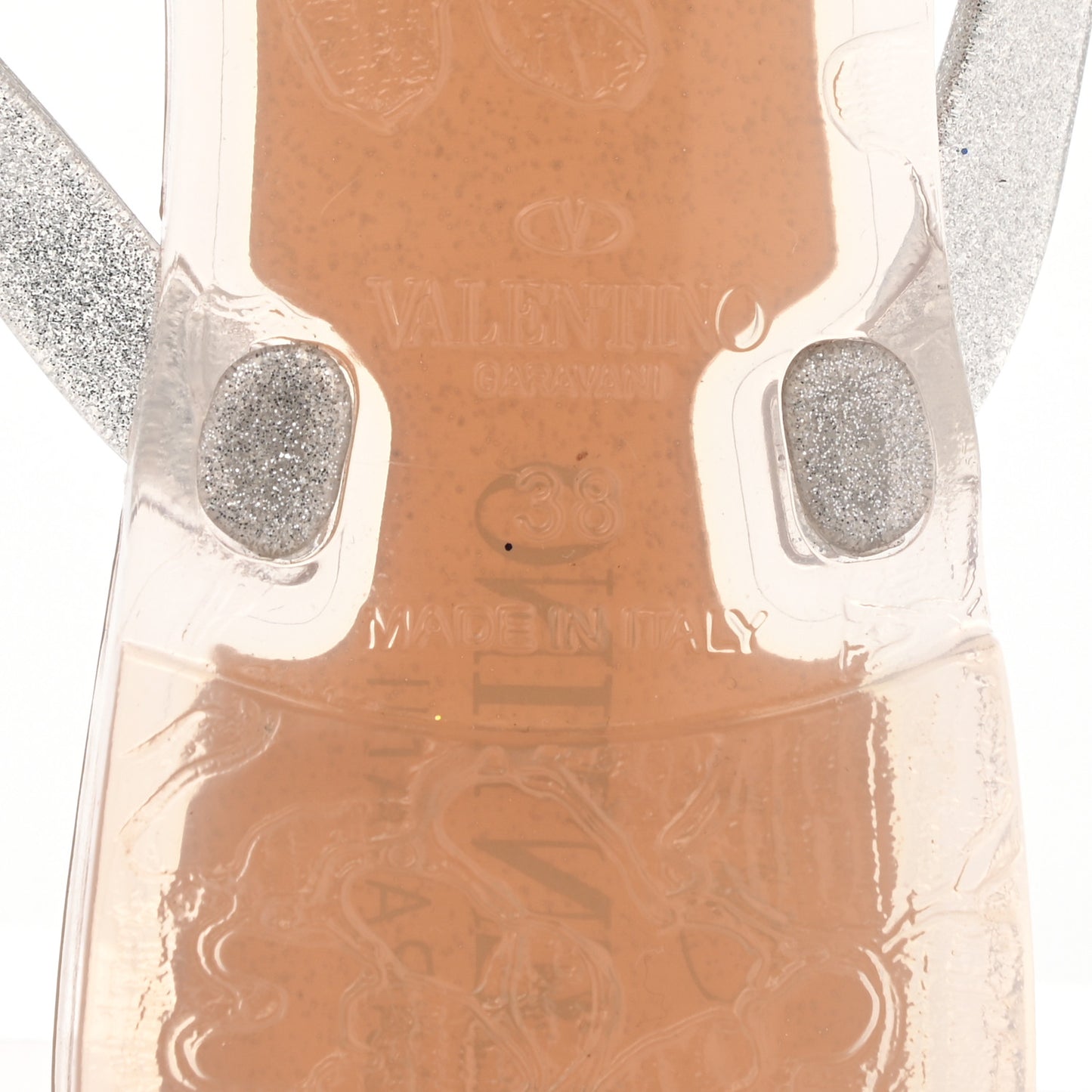 PVC Jelly Glitter Rockstud Bow Thong Sandals 38 Silver