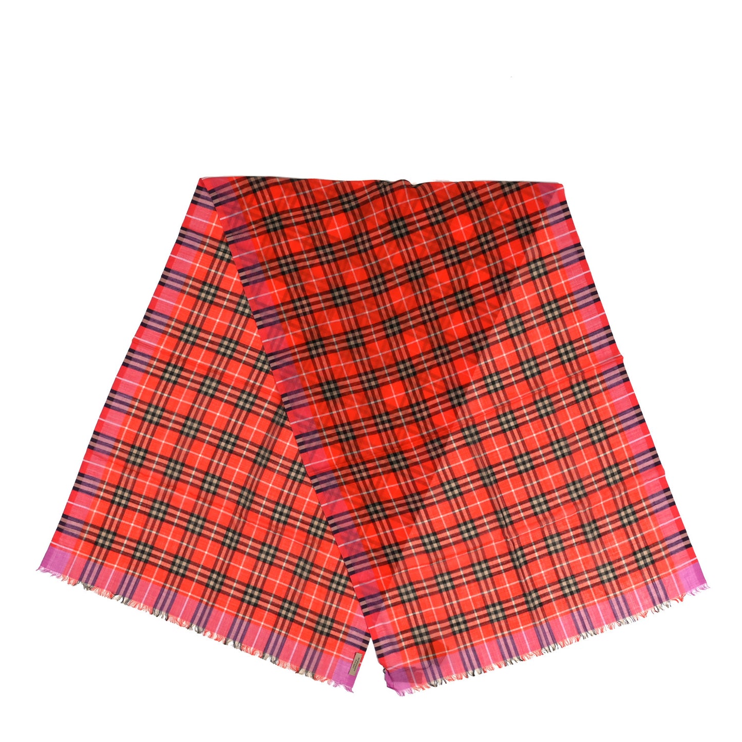Wool Silk Vintage Check Gauze Scarf Bright Orange Red