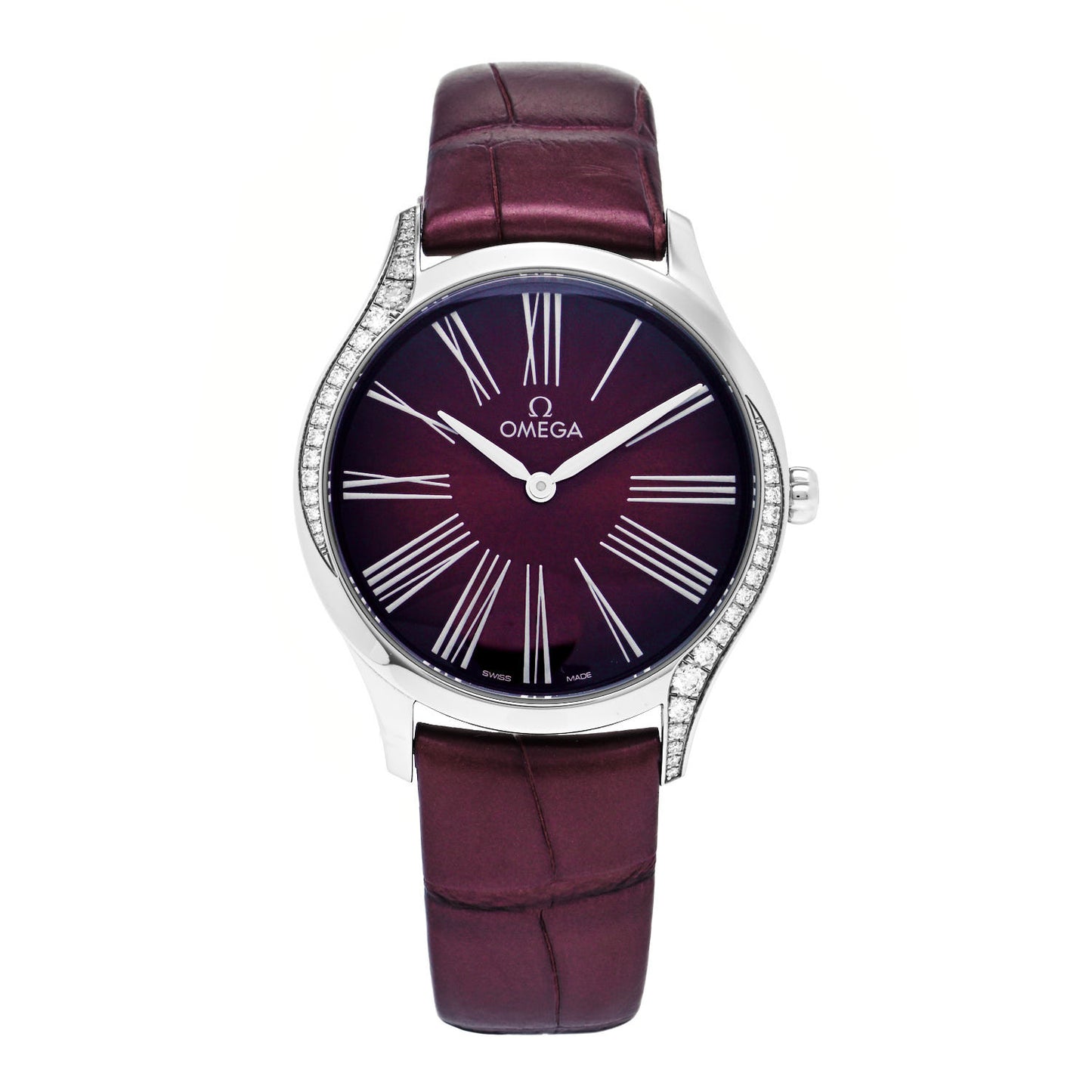 Stainless Steel Crocodile Diamond 36mm De Ville Tresor Quartz Watch Burgundy 428.18.36.60.11.001
