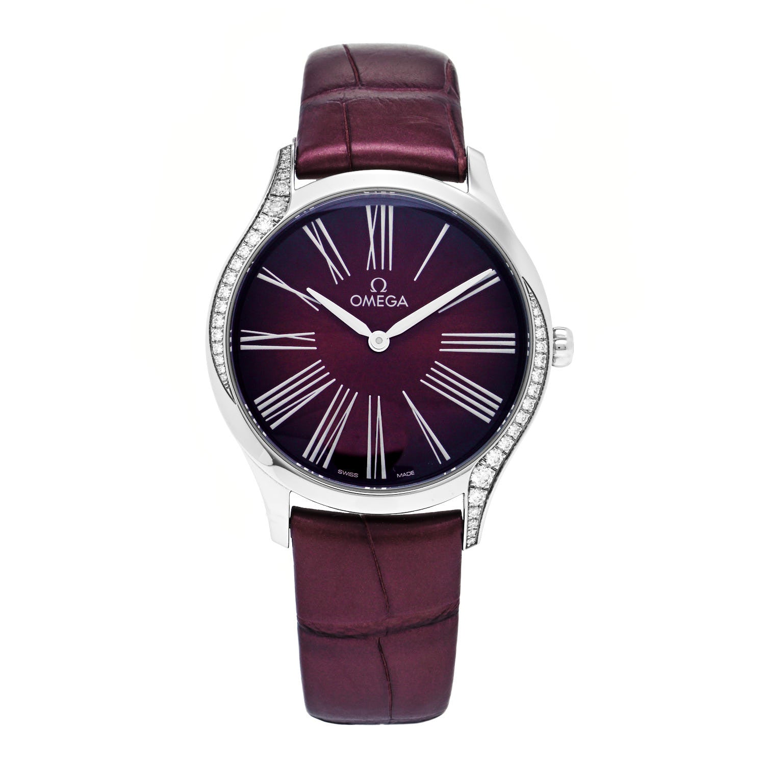 Omega Stainless Steel Crocodile Diamond 36mm De Ville Tresor Quartz Watch Burgundy 428.18.36.60.11.001 1 of 5