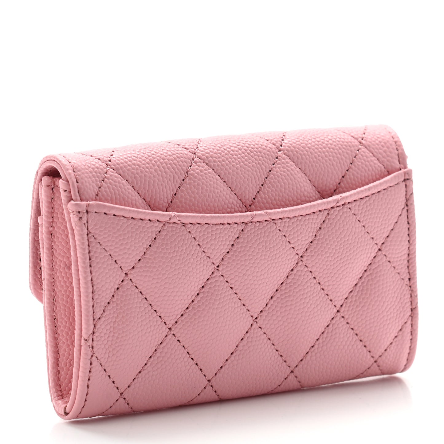 Caviar Quilted Flap Card Holder Wallet Light Pink