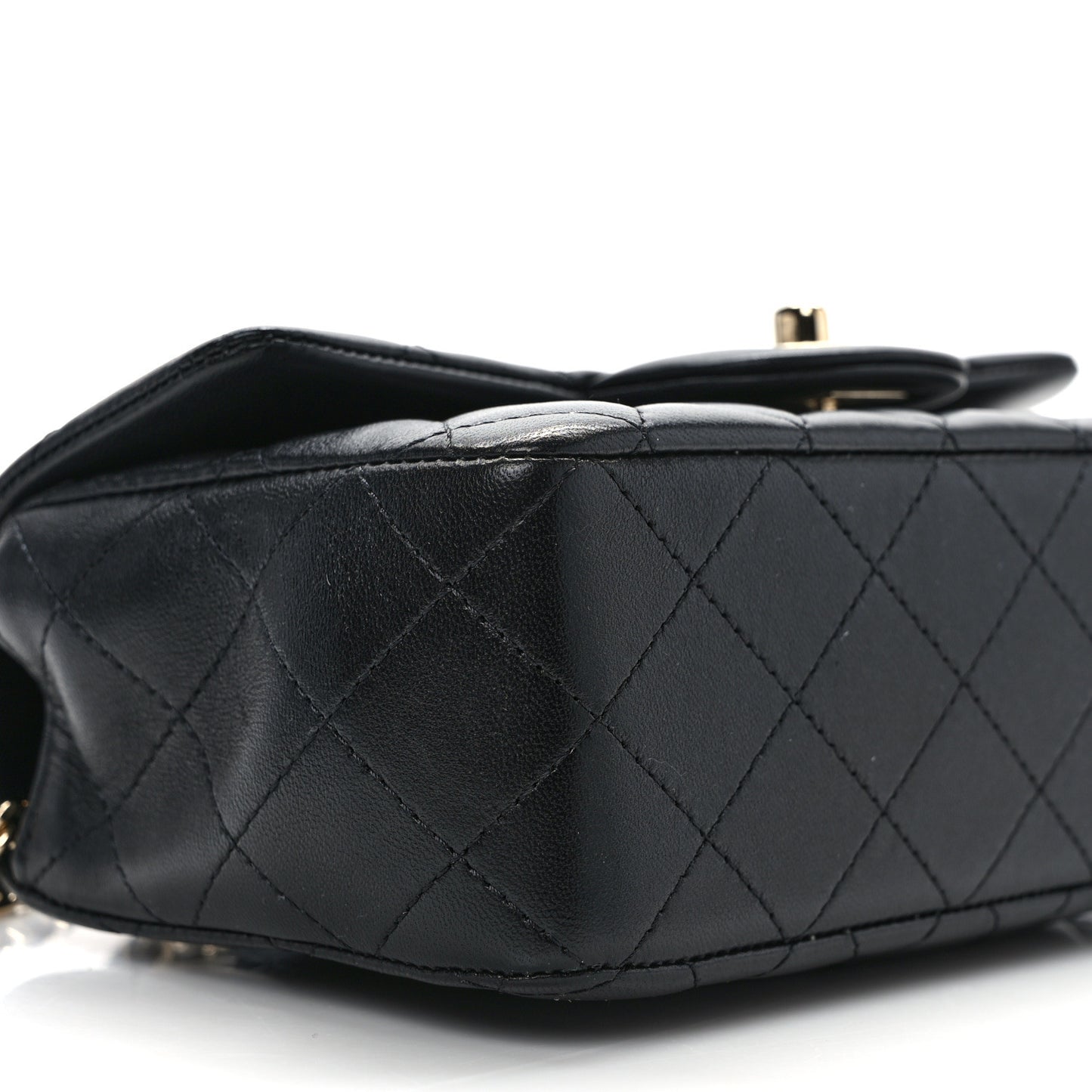 Lambskin Quilted Mini Top Handle Rectangular Flap Black