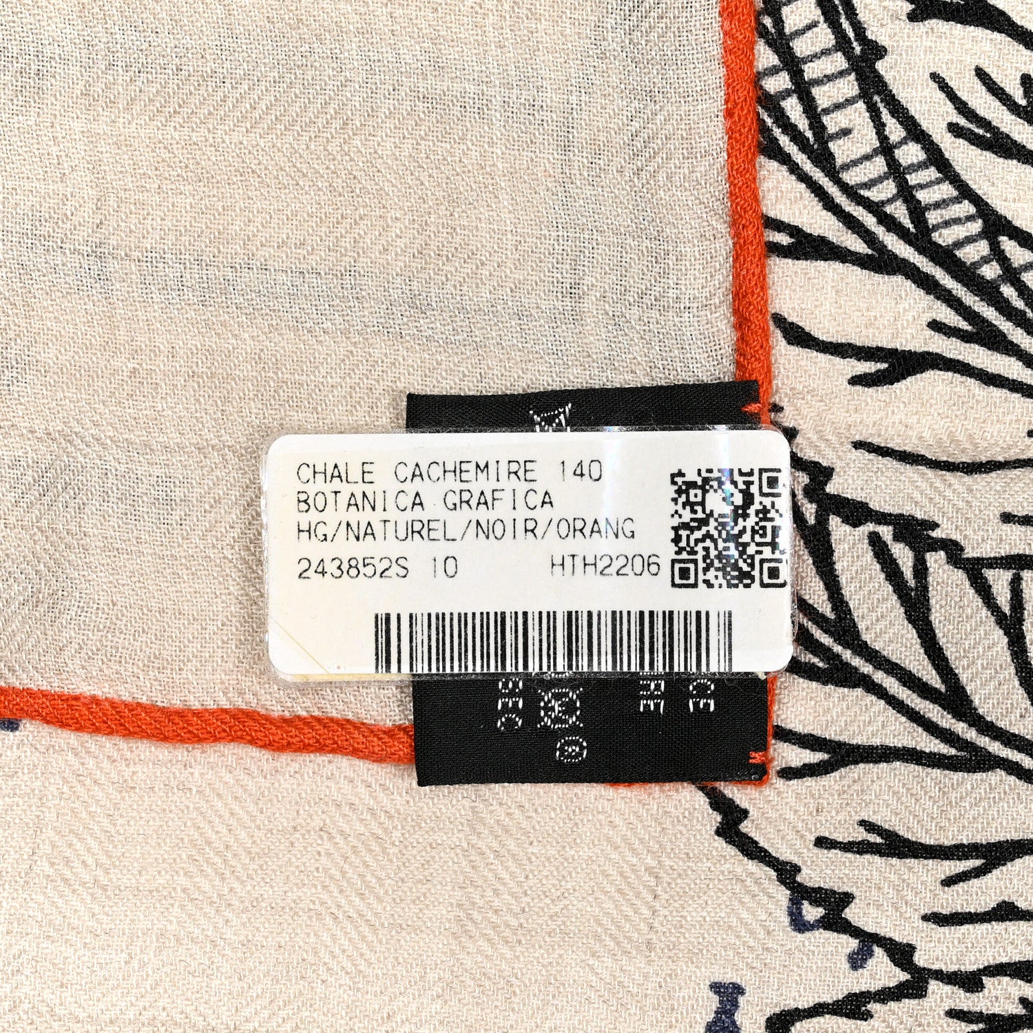 Hermes Cashmere Silk Botanica Grafica Shawl 140 Naturel Black Orange 3 of 3