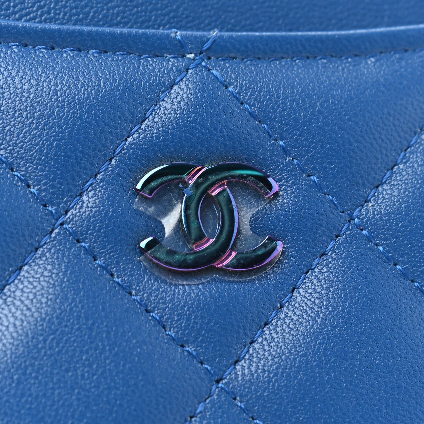 Lambskin Quilted Card Holder Blue Pink