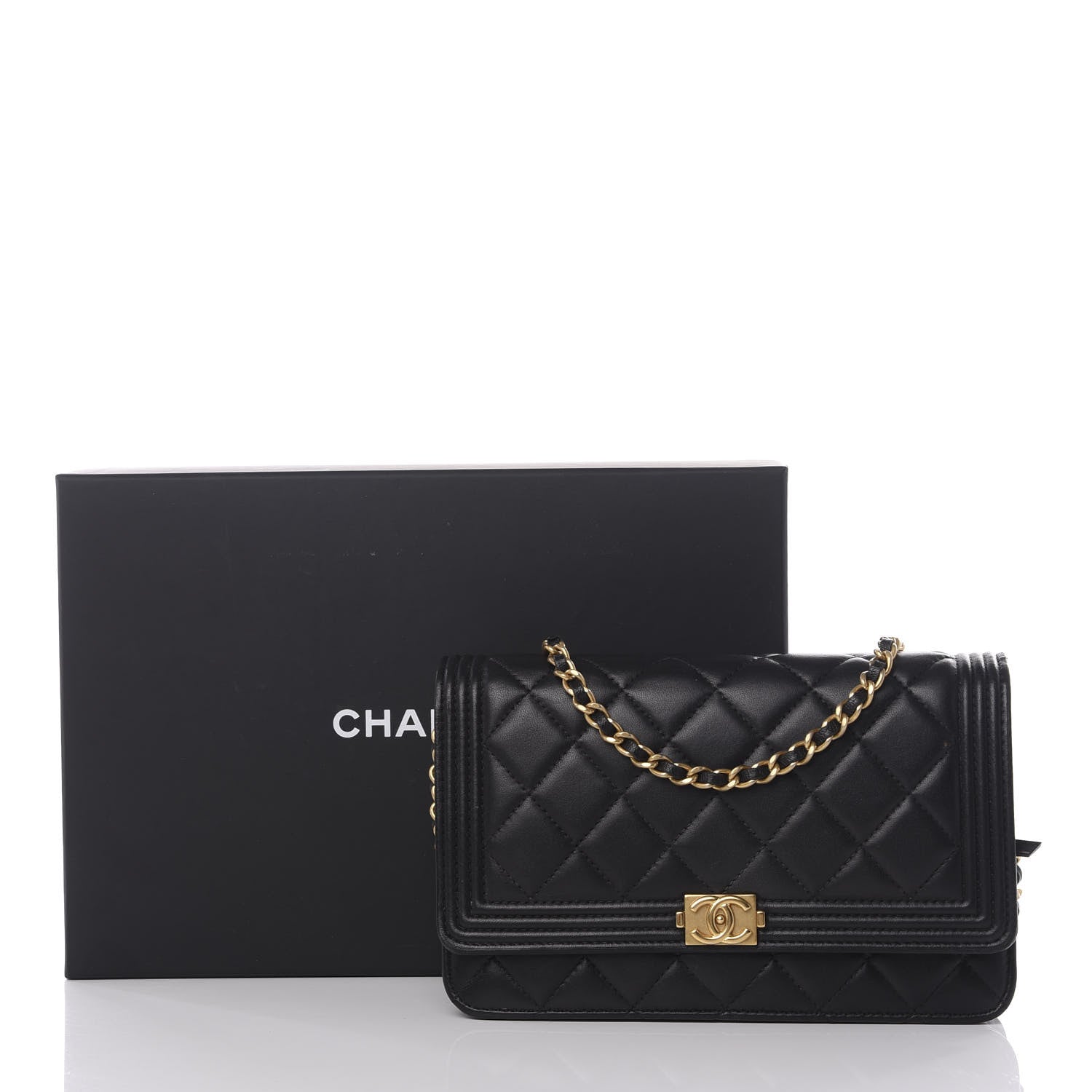 Chanel Lambskin Quilted Boy Wallet On Chain WOC Black 12 of 12