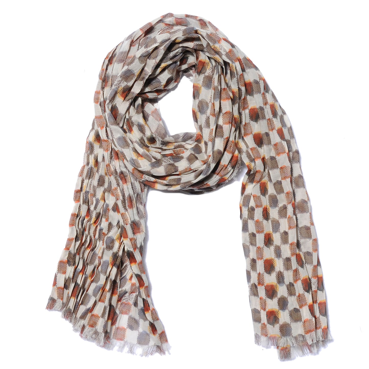 Cotton Painted Damier Etole Stole Scarf Marron