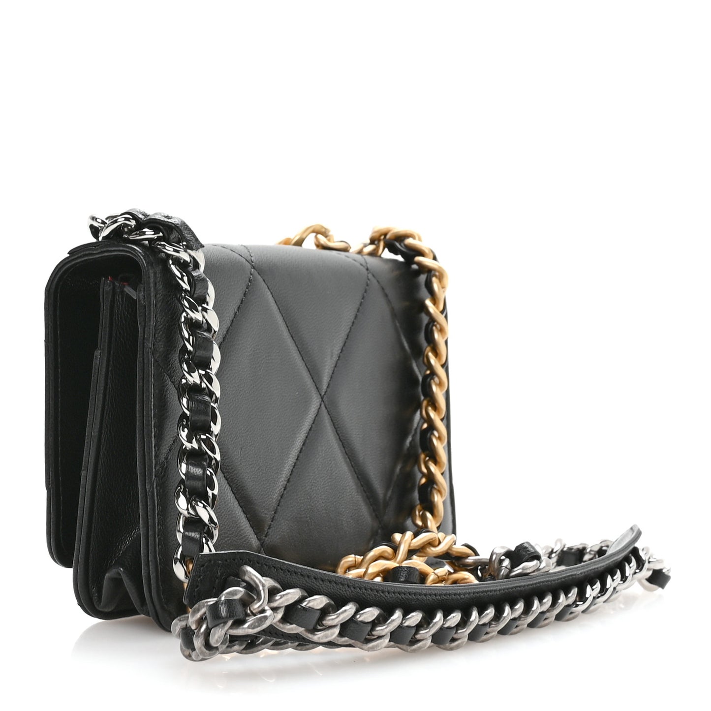 Lambskin Quilted Chanel 19 Wallet On Chain WOC Black