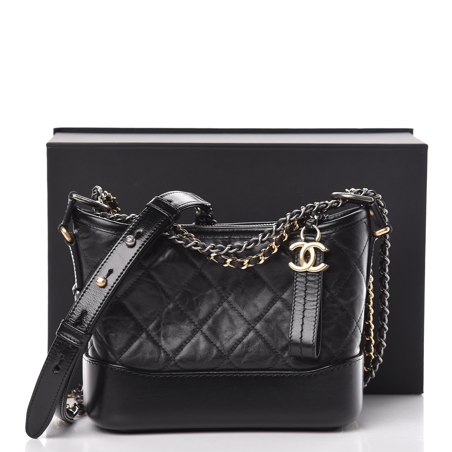 Chanel Aged Calfskin Quilted Small Gabrielle Hobo Black 11 of 11
