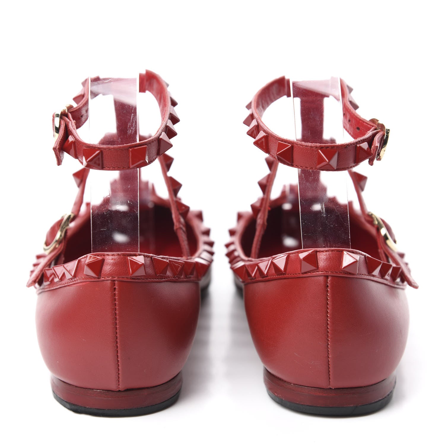 Valentino Garavani Calfskin Lacquered Monochrome Rockstud Cage Ballerina Flats 36.5 Rosso Valentino 5 of 9