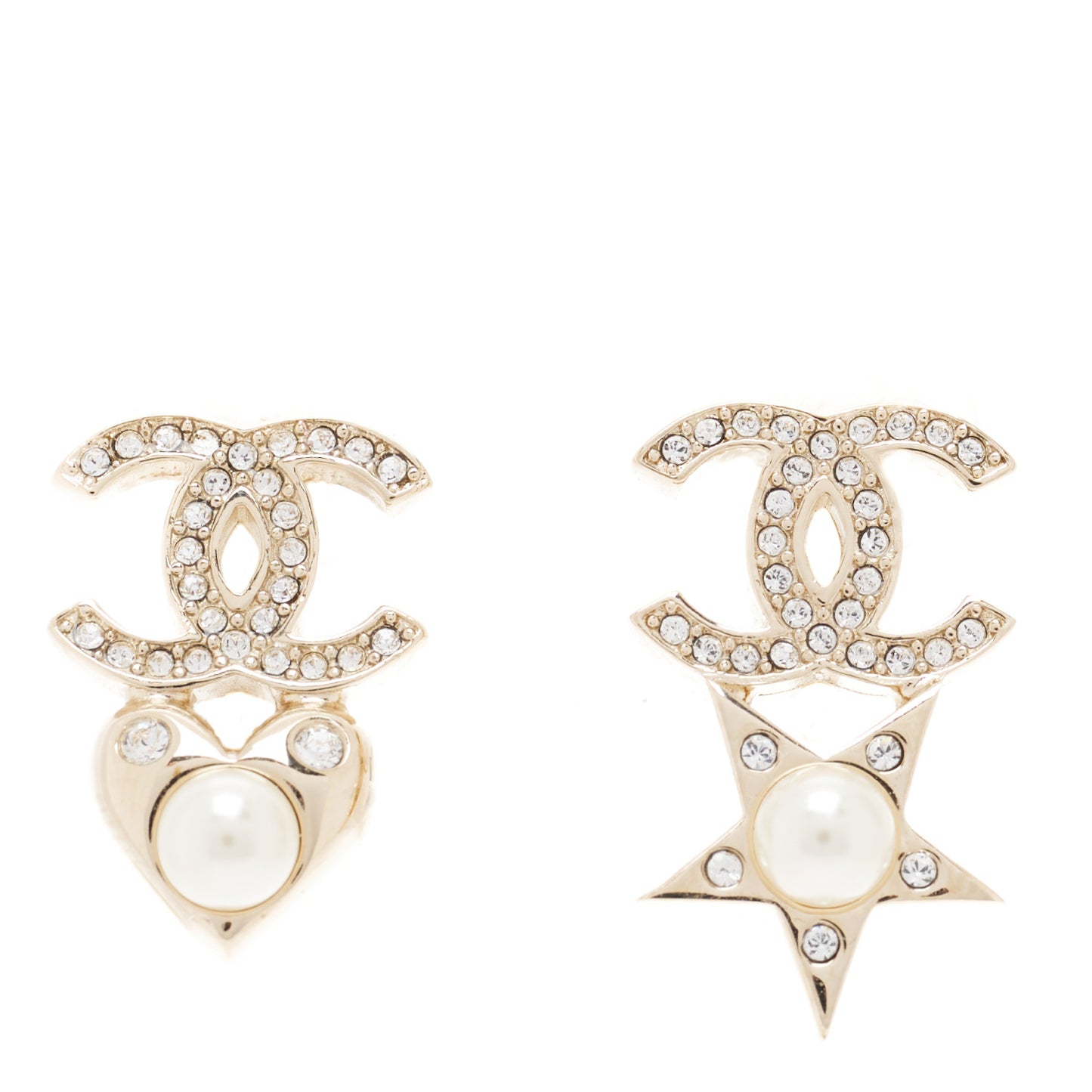 Crystal CC Star Heart Clip On Earrings Gold