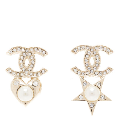 Chanel Crystal CC Star Heart Clip On Earrings Gold 1 of 5