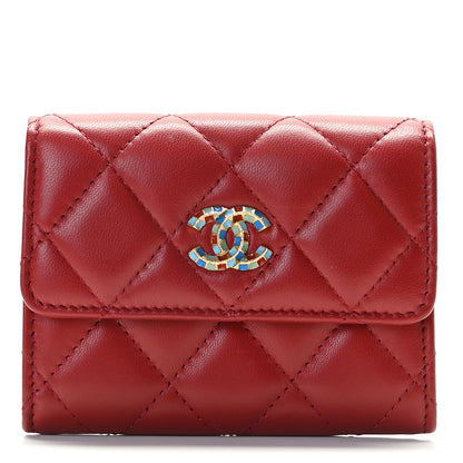 Chanel Lambskin Quilted Enamel Flap Card Holder Wallet Red 1 of 10