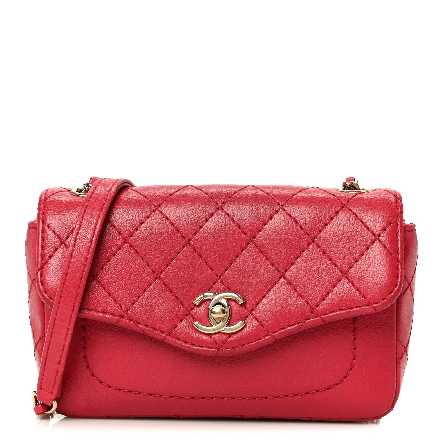Chanel Goatskin Quilted Coco Curve Flap Messenger Flap Red 1 of 11