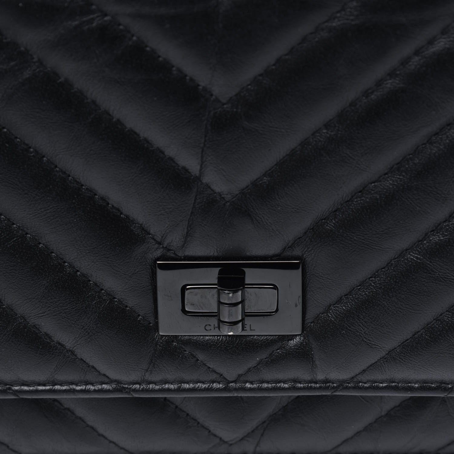 Chanel Aged Calfskin Chevron Quilted Reissue Wallet On Chain WOC So Black 12 of 13