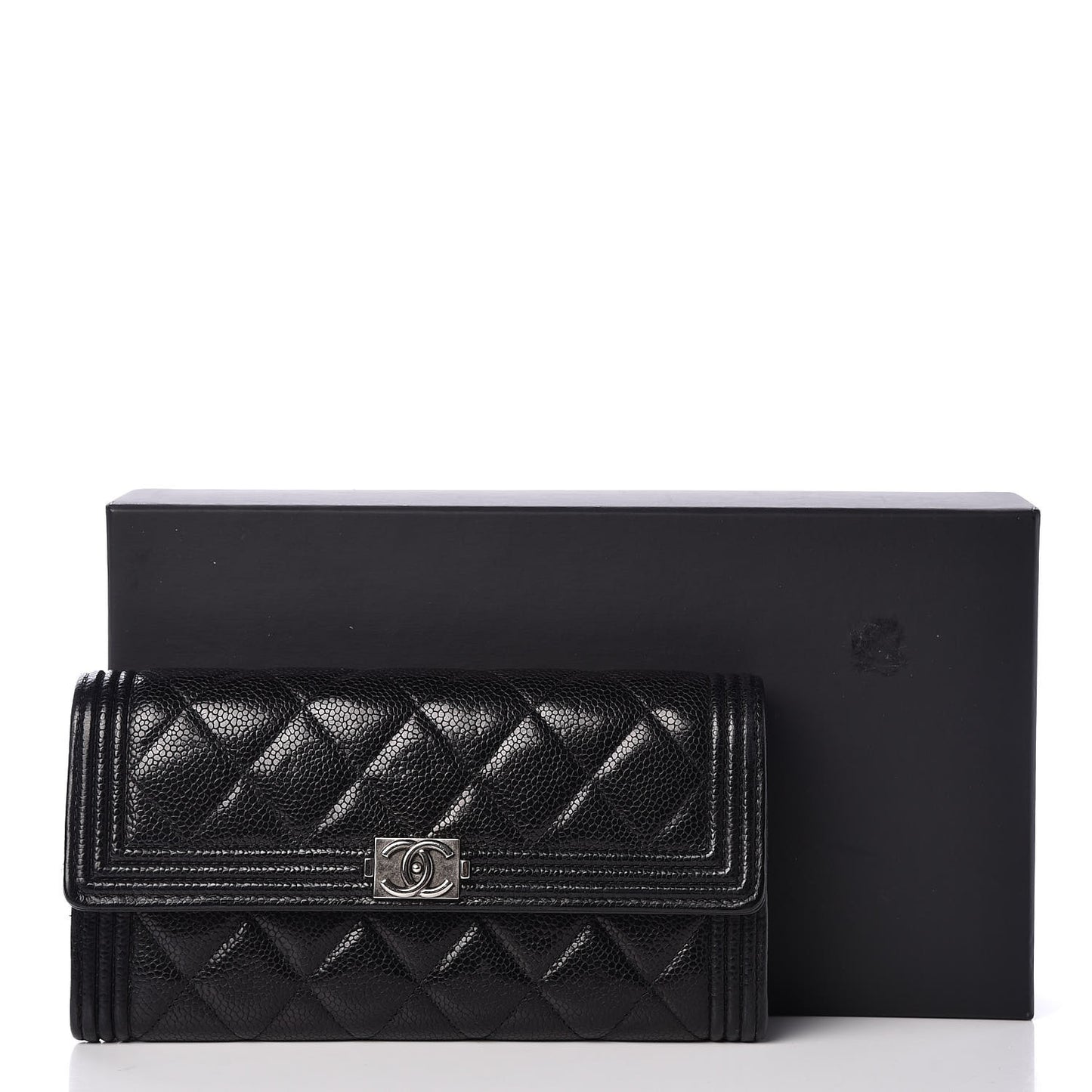 Caviar Quilted Large Boy Gusset Flap Wallet Black