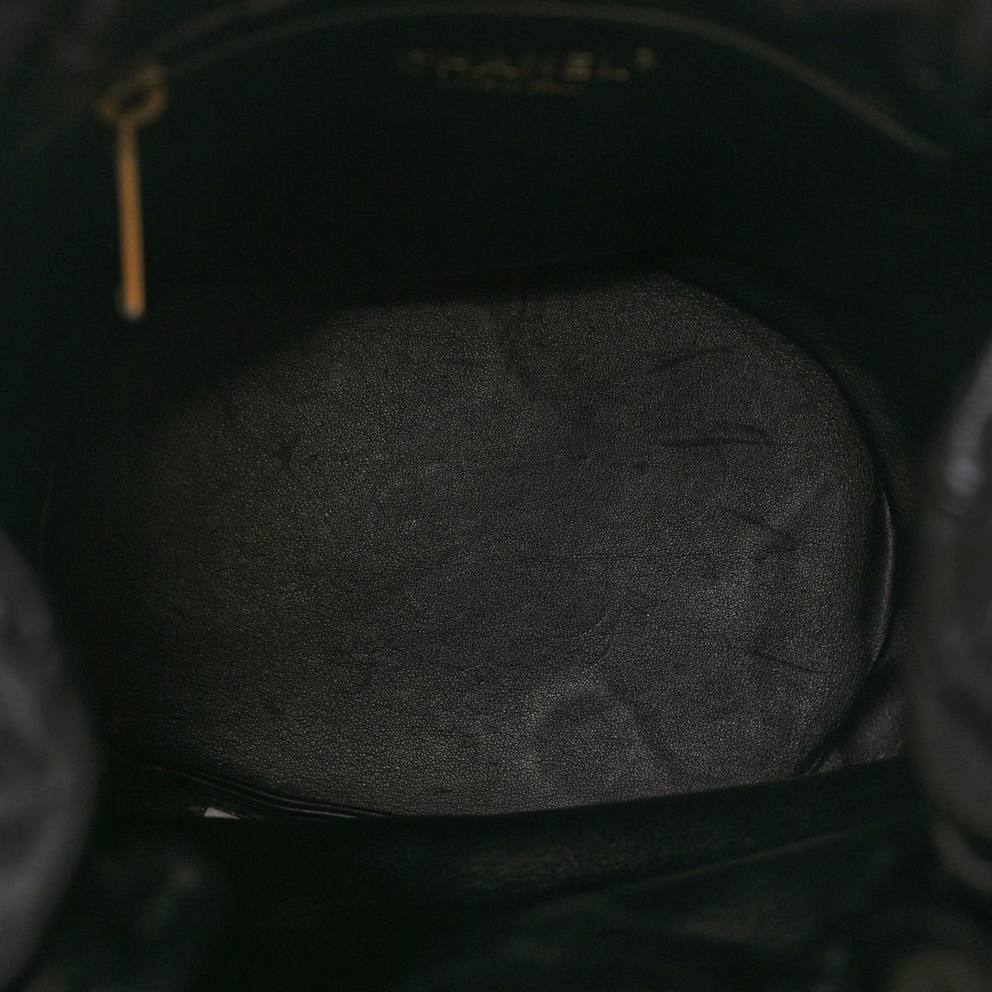 Shiny Lambskin Quilted Chain Is More Drawstring Bag Black