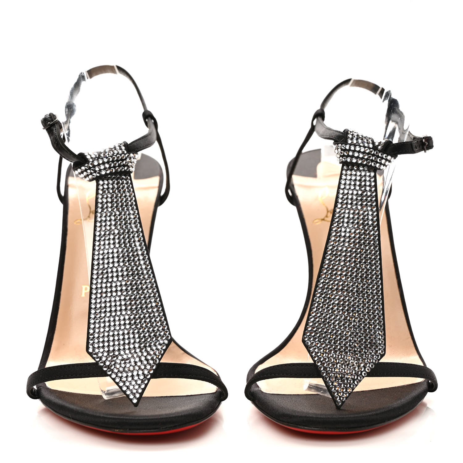 Christian Louboutin Satin Crepe Strass T Cab 100 T-Strap Sandals 38 Black 2 of 7