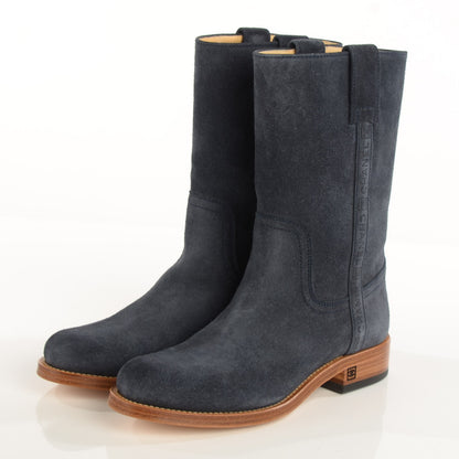 Chanel Suede Logo Boots 37.5 Navy 4 of 10
