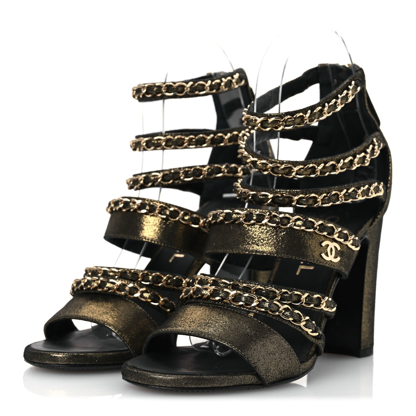 Suede Laminated Lambskin Gladiator Chain Sandals 36.5 Dark Gold
