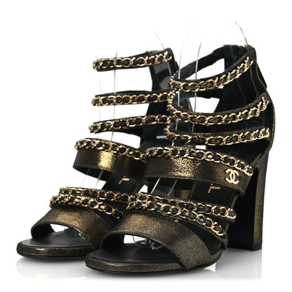 Chanel Suede Laminated Lambskin Gladiator Chain Sandals 36.5 Dark Gold 3 of 12
