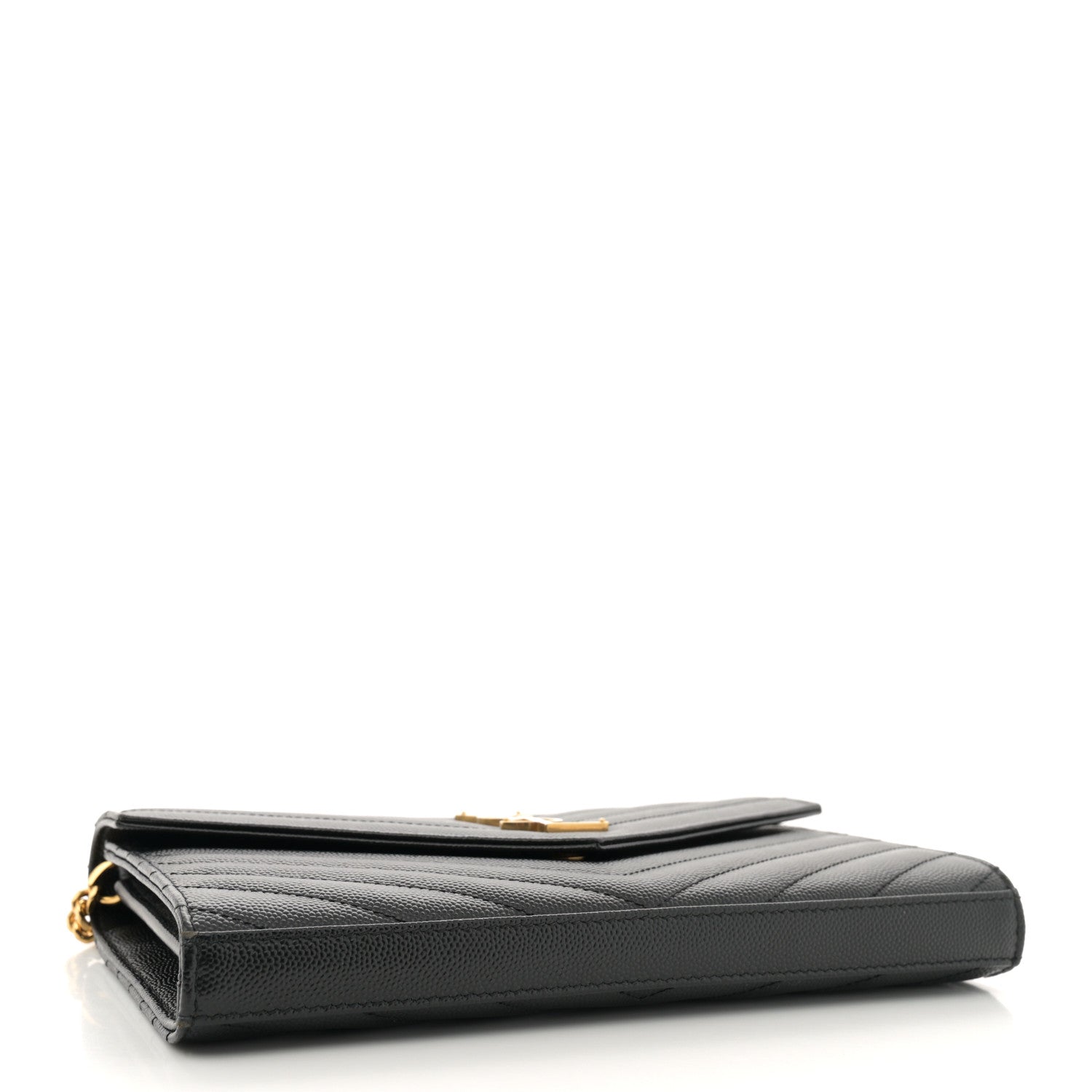 Saint Laurent Grain De Poudre Matelasse Chevron Monogram Chain Wallet Black 4 of 15