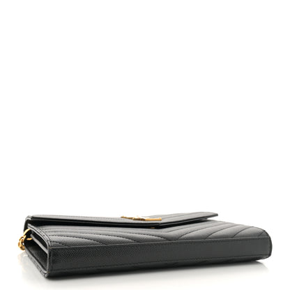 Saint Laurent Grain De Poudre Matelasse Chevron Monogram Chain Wallet Black 4 of 15