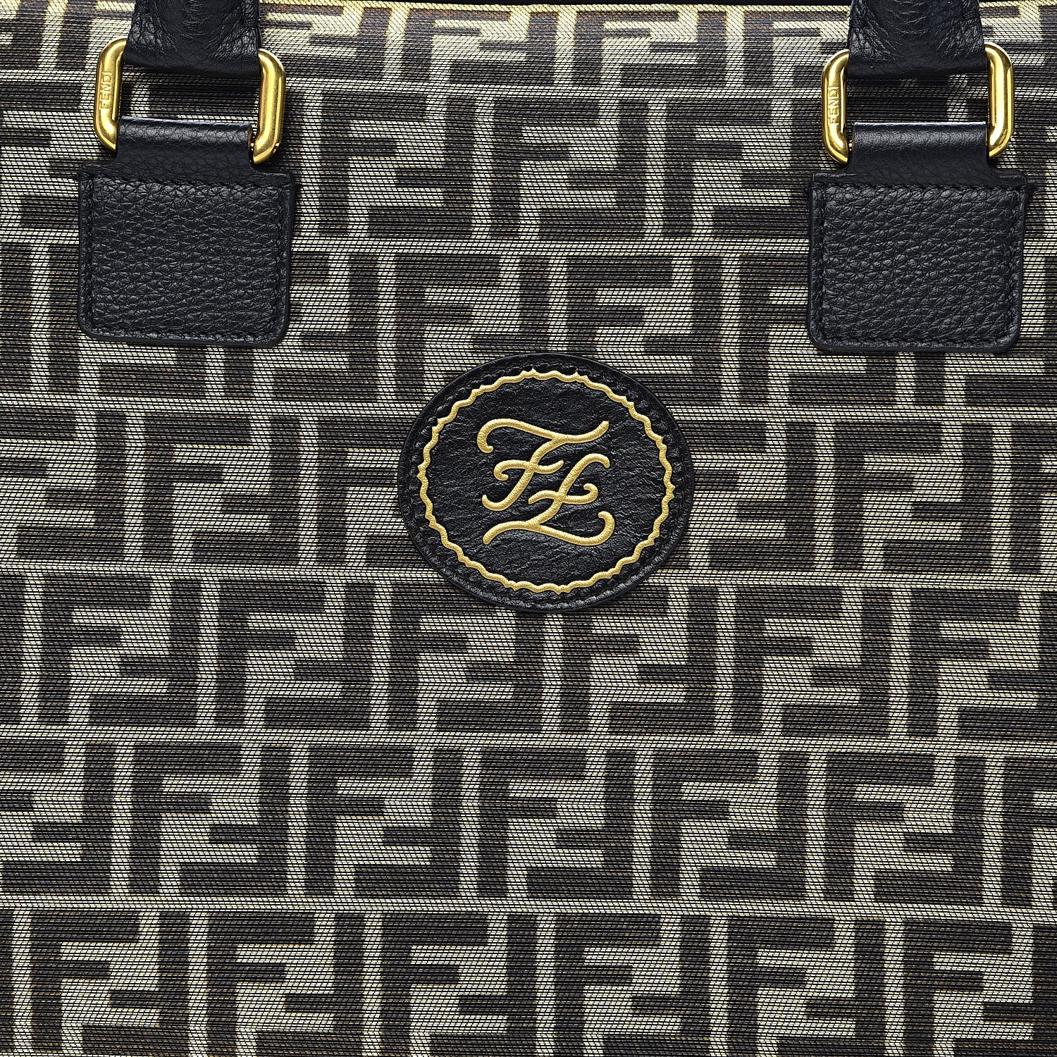 Fendi Fabric Jacquard Cuoio Roma FF Metallic Thread Karligraphy Weekender Gold Black 10 of 10