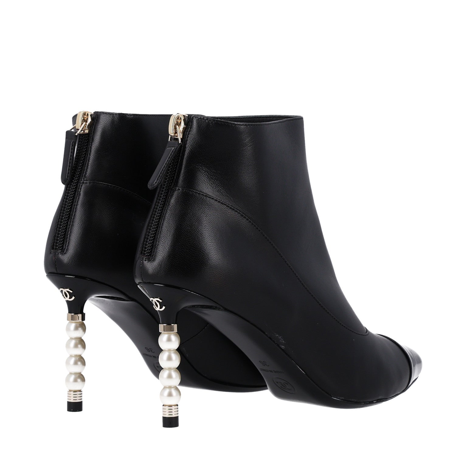 Chanel Lambskin Patent Calfskin Pearl Cap Toe Short Boots 36 Black 5 of 11