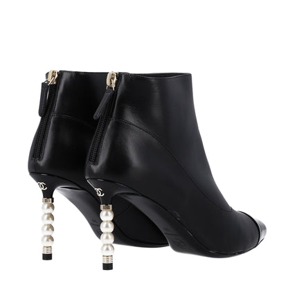 Chanel Lambskin Patent Calfskin Pearl Cap Toe Short Boots 36 Black 5 of 11