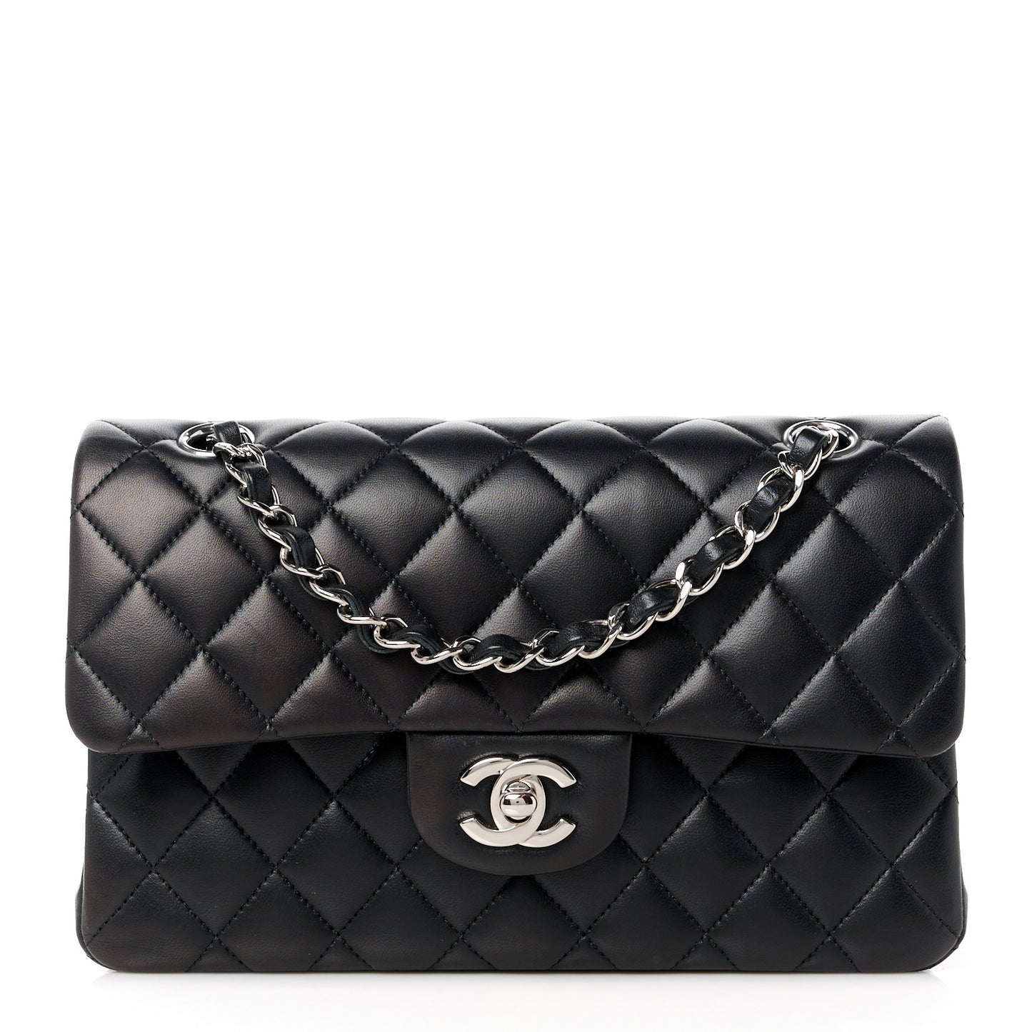 Lambskin Quilted Small Double Flap Black