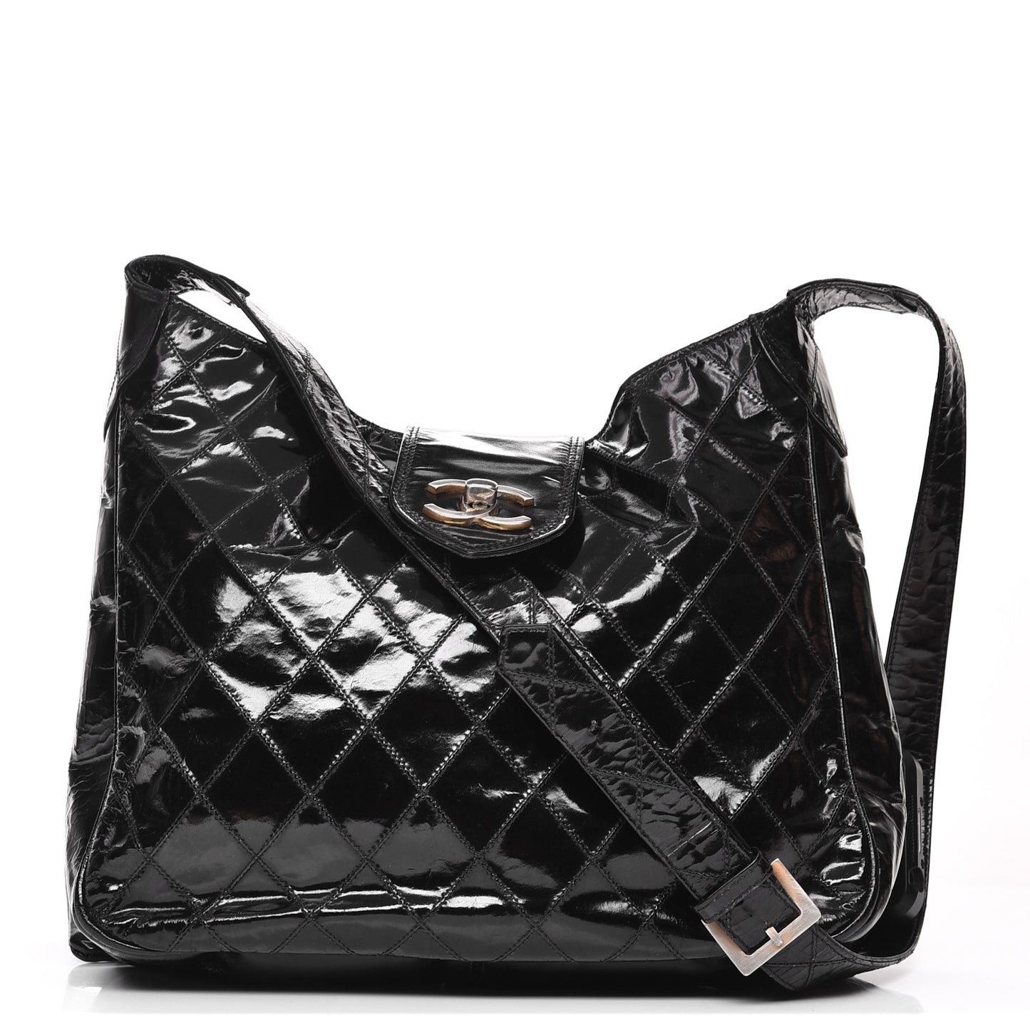 Patent Quilted CC Shoulder Bag Black