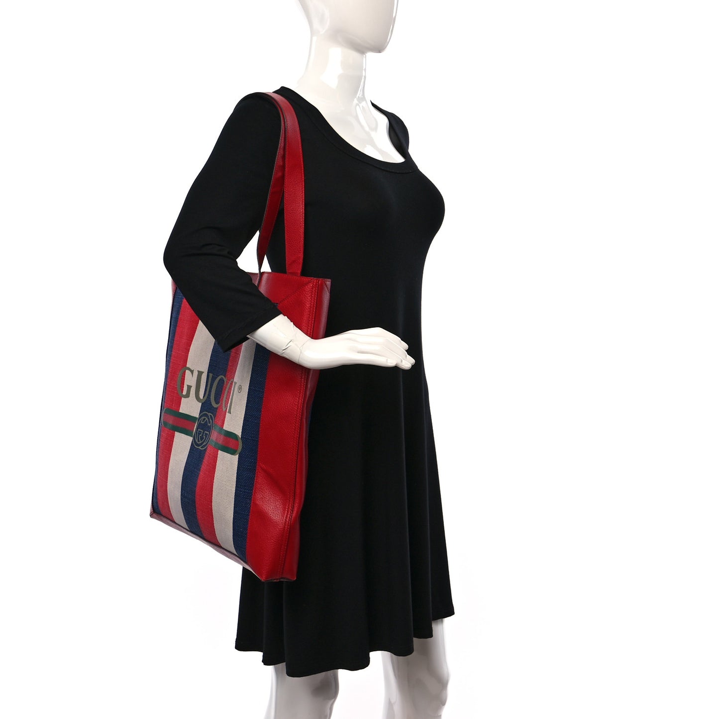 Canvas Calfskin Sylvie Stripe Logo Mens Tote Red White Blue
