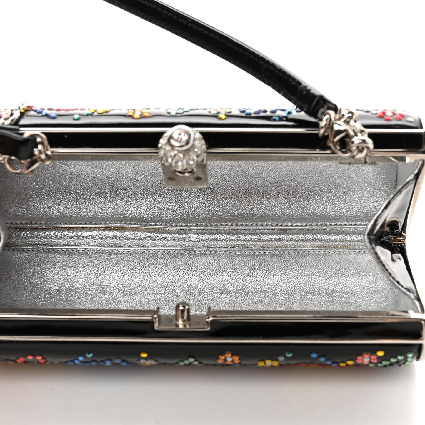 Patent Crystal Floral Clutch Black Multicolor