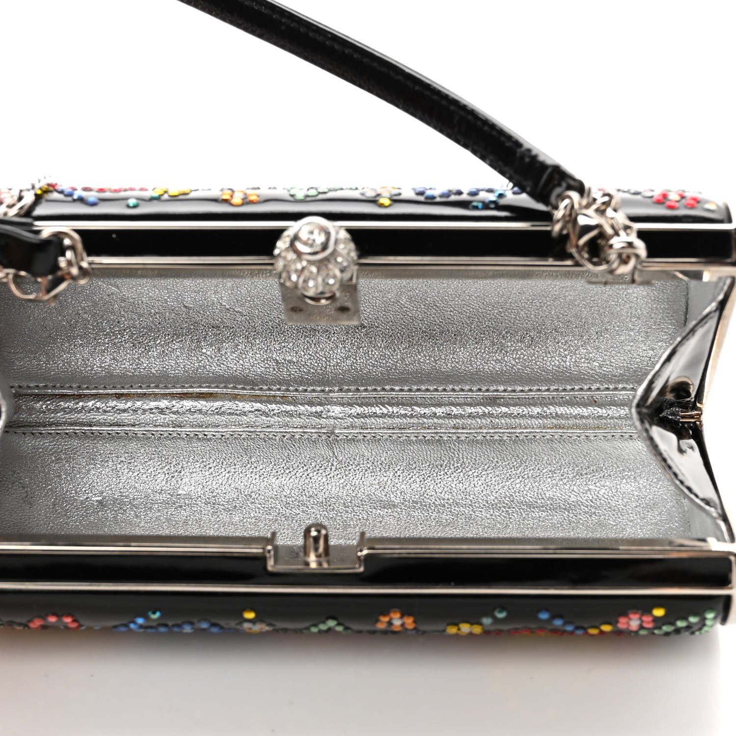 Judith Leiber Patent Crystal Floral Clutch Black Multicolor 4 of 7