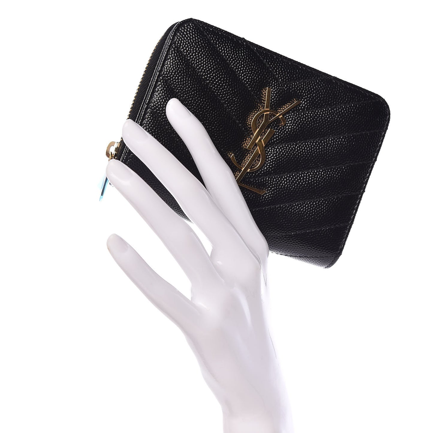 Grain De Poudre Matelasse Chevron Monogram Compact Zip Around Wallet Black