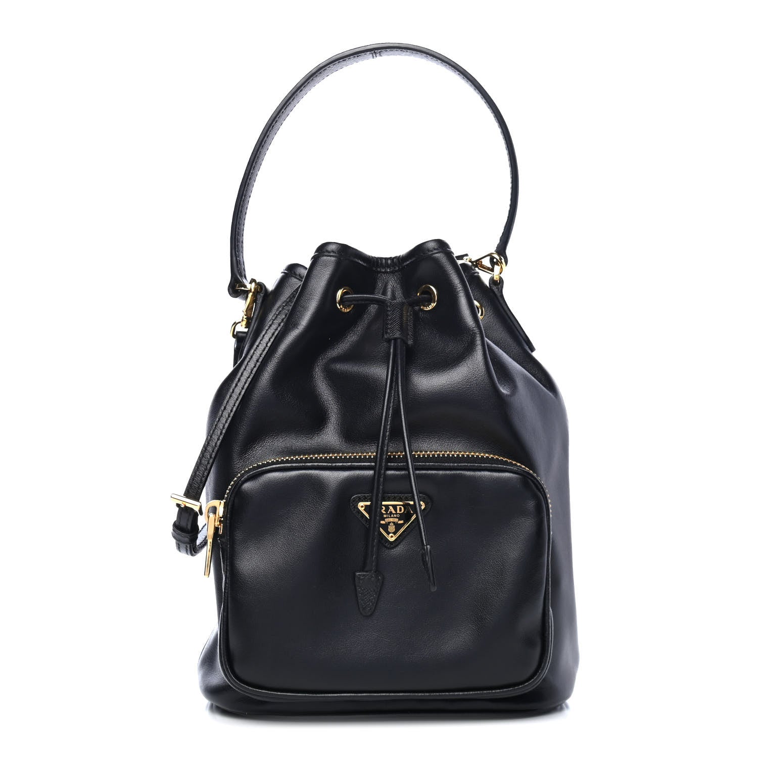 Prada Light Calfskin Saffiano Mini Bucket Crossbody Bag Black 1 of 4
