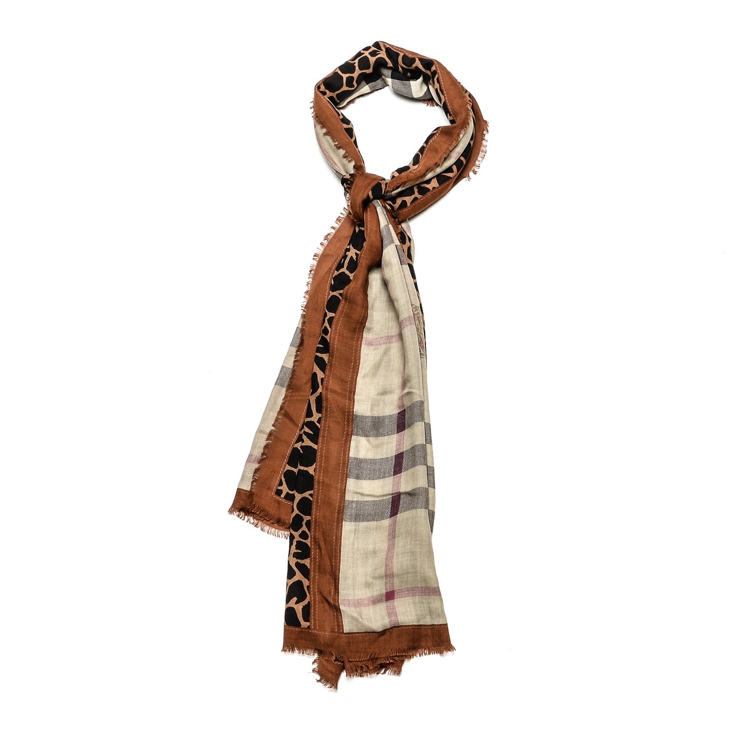 Burberry Modal Cashmere Haymarket Check Animal Print Scarf Brown 1 of 5